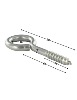 Vis Express Piton À Visser-Piton Bois 6X60 Filetée sur 36 Longueur total 90 Oeil 18 Inox A2 - 30 pièces