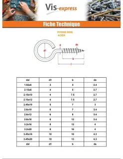 Vis Express Piton Bois 4X30 Oeil 12 Acier zingué - 30 pièces
