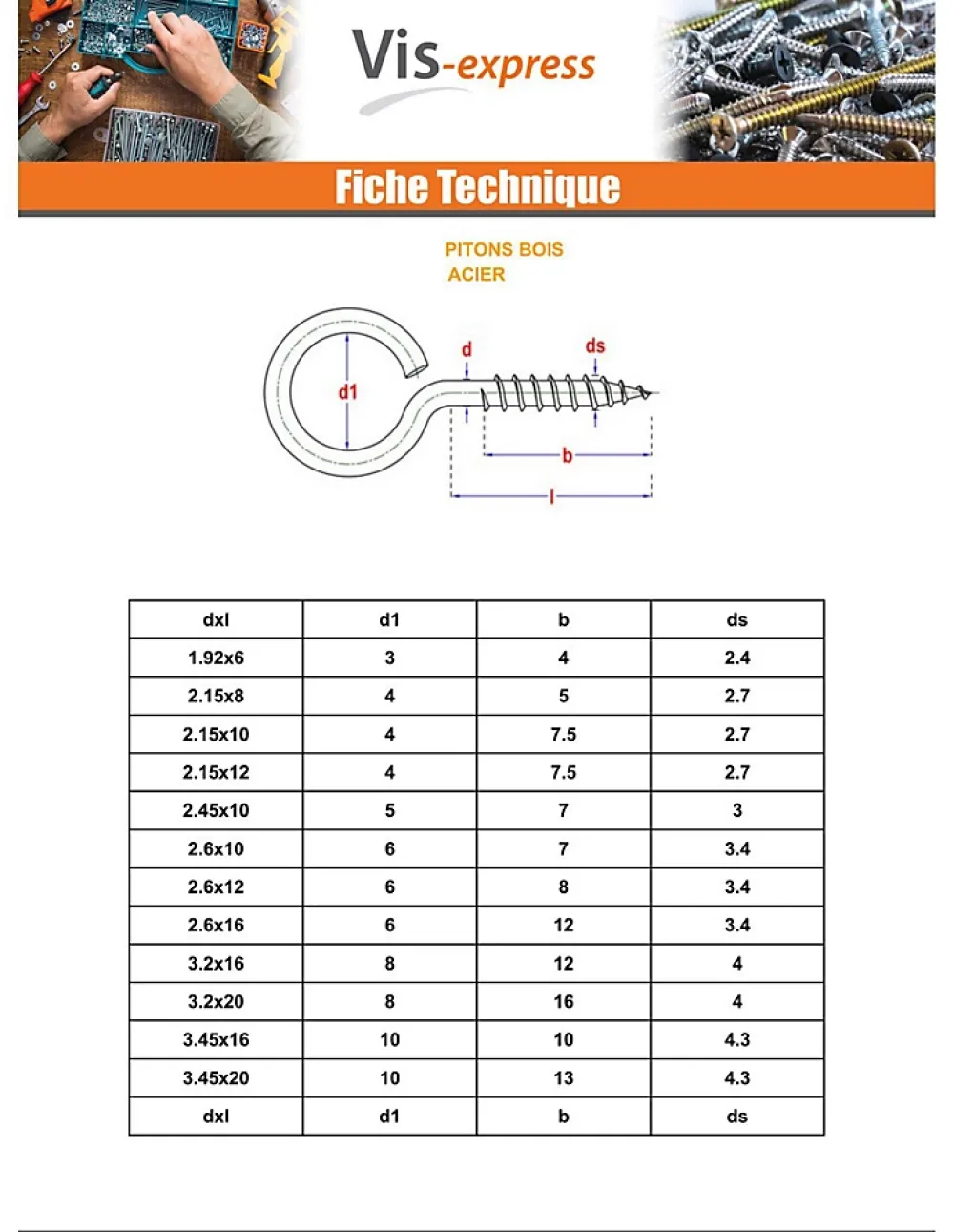 Vis Express Piton Bois 2.5X10 Oeil 6 Acier zingué ROUILLES - 1 pièce