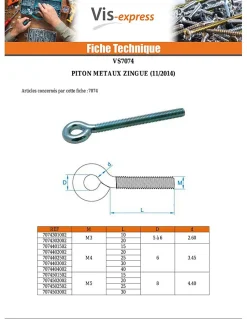 Vis Express Piton Métaux M4X20 Diamètre Oeil 6 Acier zingué - 10 pièces