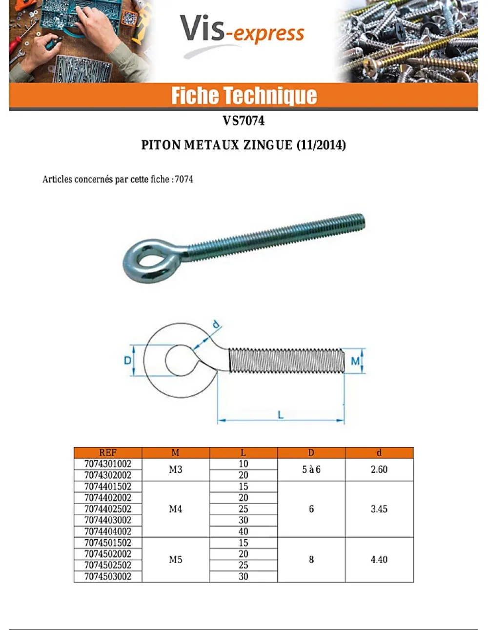 Vis Express Piton Métaux M4X25 Diamètre Oeil 6 Acier zingué - 10 pièces