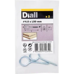 Diall Piton À Visser-Piton à vis en acier zingué 50x19 mm - 2 pièces