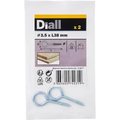 Diall Piton À Visser-Piton à vis en acier zingué 38x14 mm - 2 pièces