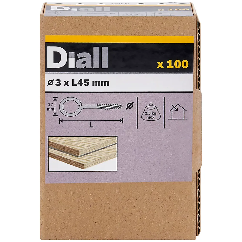 Diall Piton à vis en acier zingué 45x19 mm - 100 pièces
