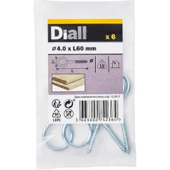 Diall Piton à vis en acier zingué 60x27 mm - 6 pièces