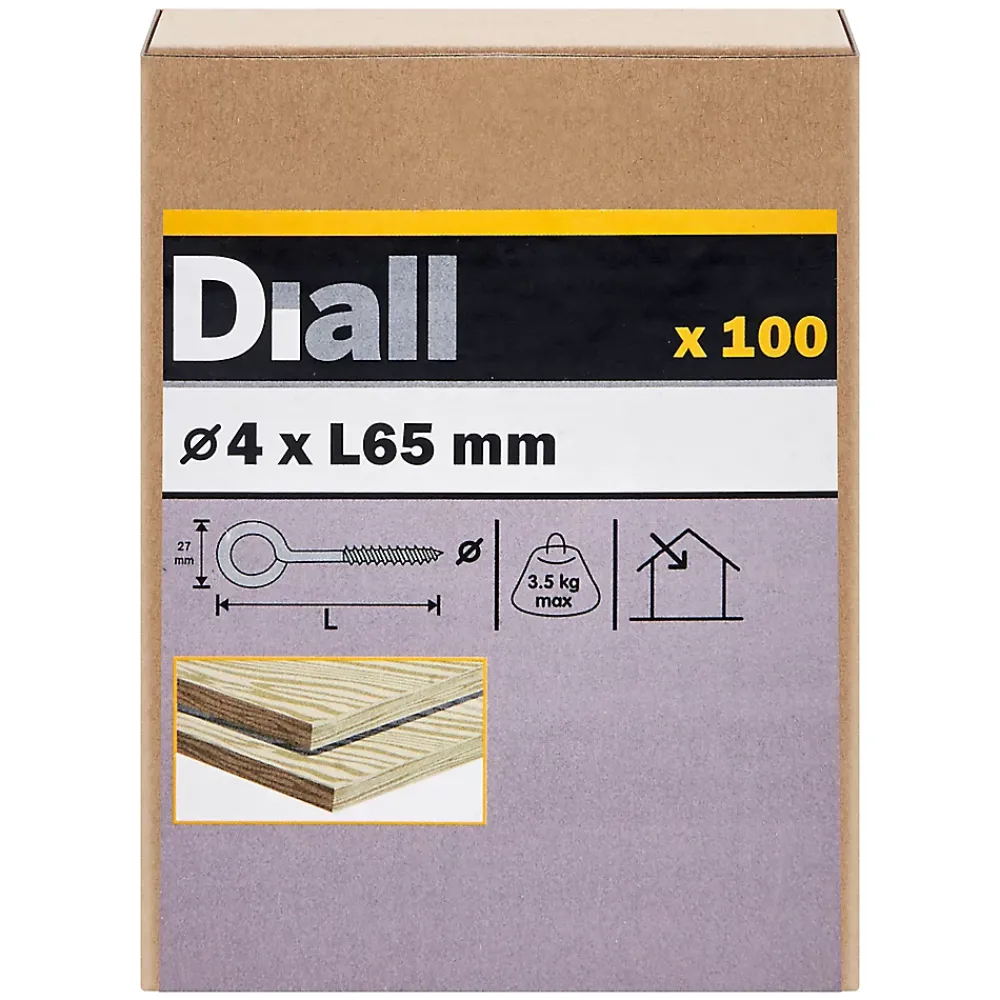 Diall Piton à vis longs en acier zingué 65x27 mm - 100 pièces