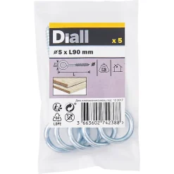 Diall Piton À Visser-Piton à vis longs en acier zingué 90x32 mm - 5 pièces
