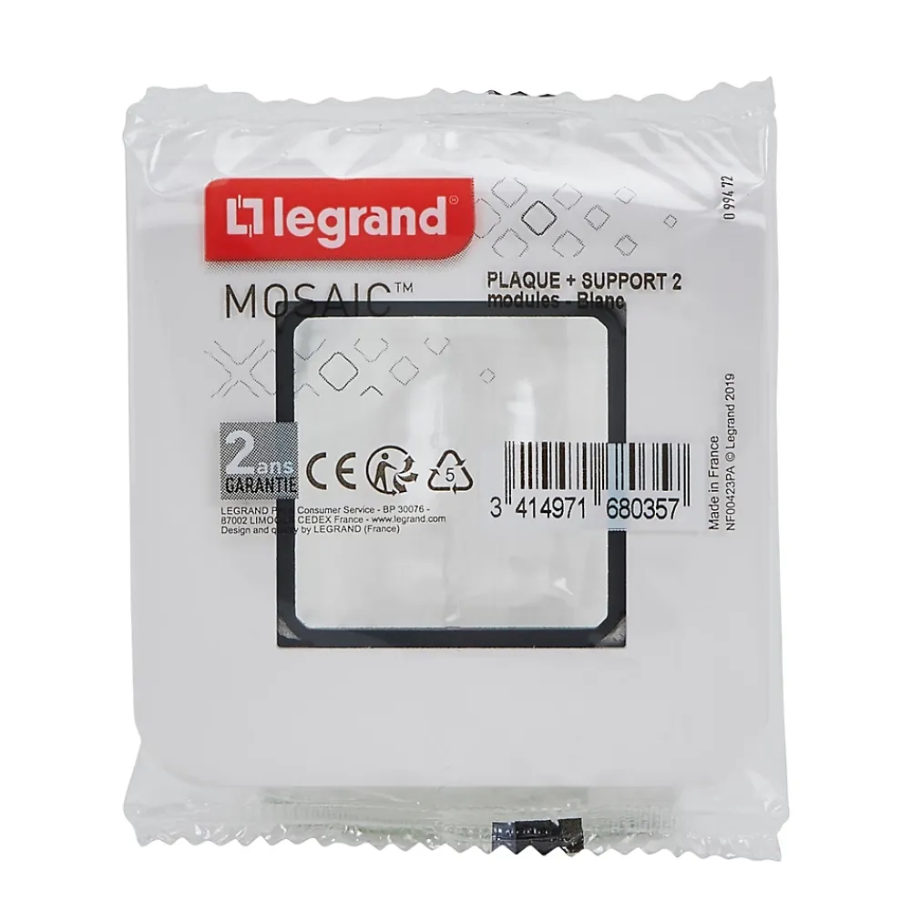 Legrand Plaque de finition 2 modules Mosaïc 0 994 72 coloris blanc l.82 x P.9 x H.82 mm