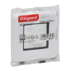 Legrand Plaque de finition 2 modules Mosaïc 0 994 72 coloris blanc l.82 x P.9 x H.82 mm