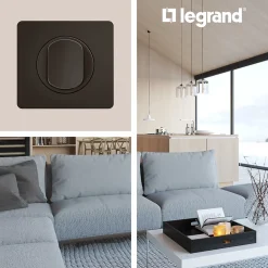 Legrand Plaque de finition 1 poste Céliane CP0121 coloris noir mat l.90 x P.9 x H.82 mm