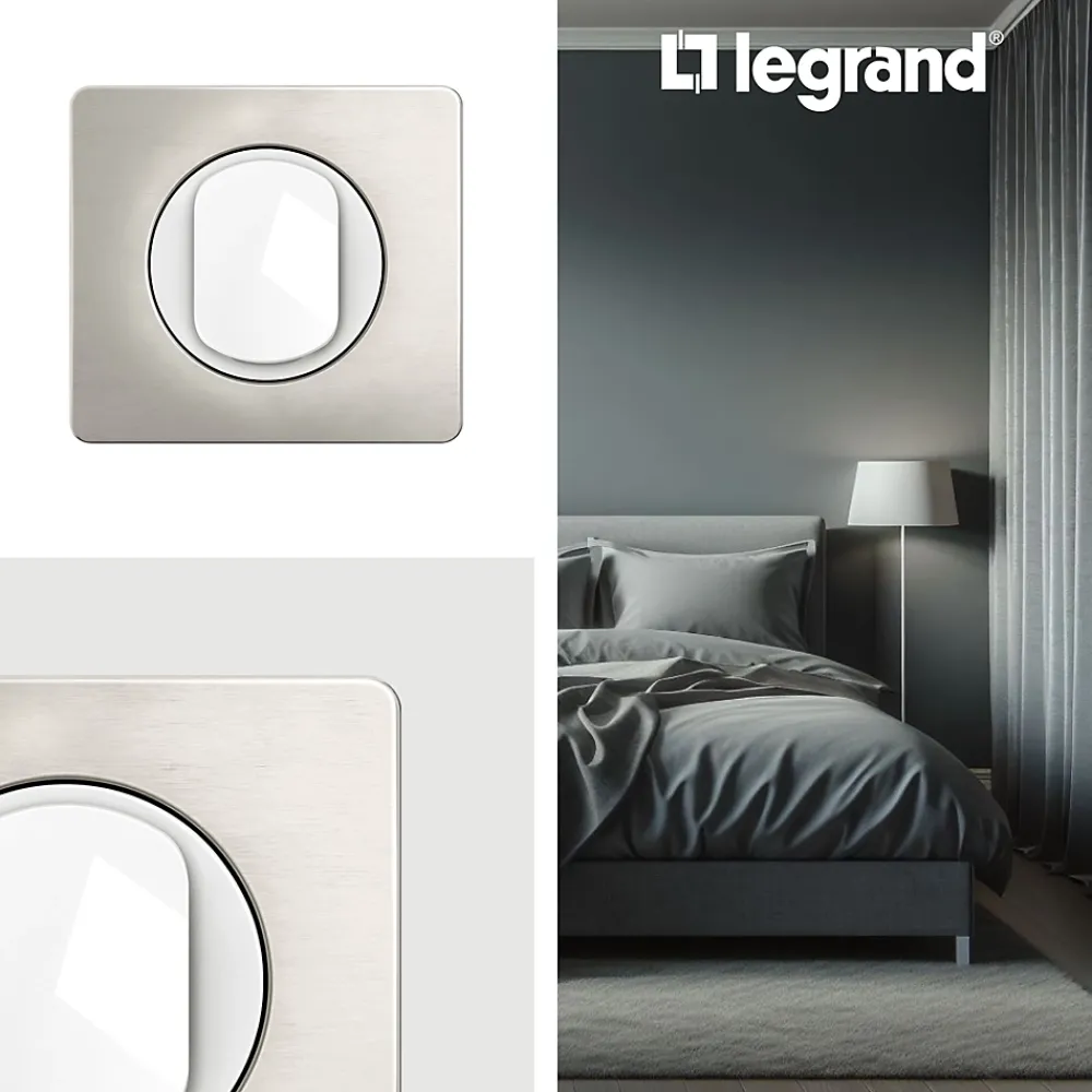 Legrand Plaque de finition 1 poste Céliane CP1721 coloris aluminium satiné l.90 x P.9 x H.82 mm