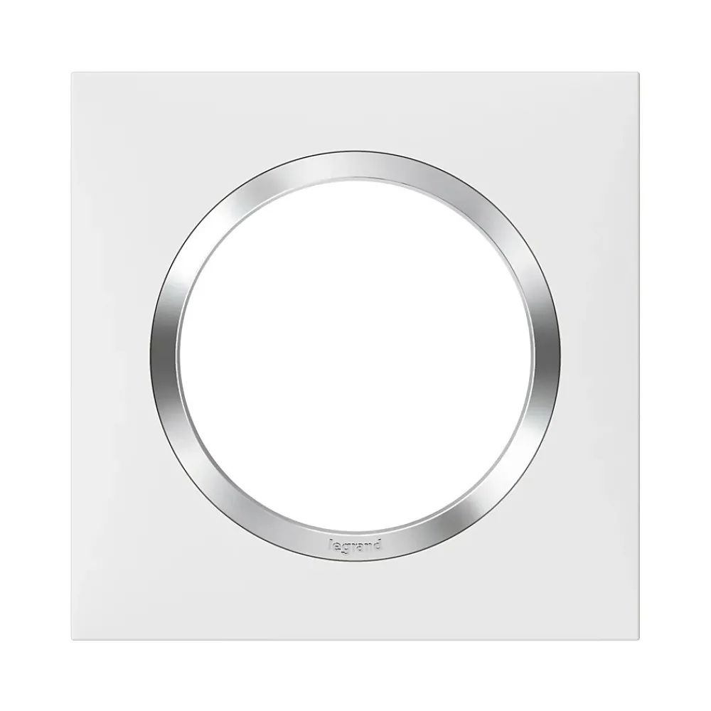 Legrand Plaque de finition 1 poste Dooxie 6 008 41 coloris blanc mat avec bague effet chrome l.87 x P.10 x H.87 mm