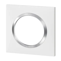 Legrand Plaque de finition 1 poste Dooxie 6 008 41 coloris blanc mat avec bague effet chrome l.87 x P.10 x H.87 mm