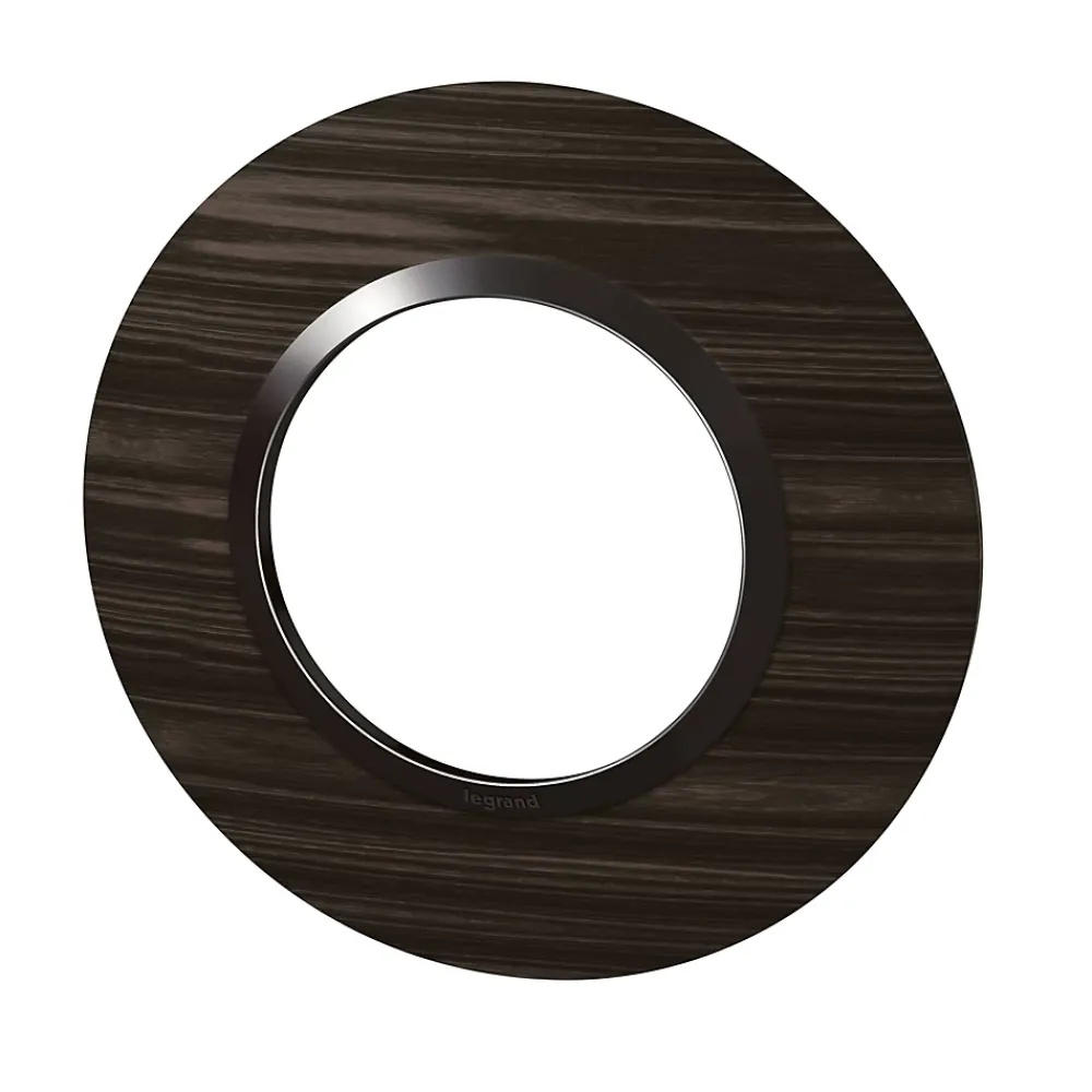 Legrand Plaque de finition 1 poste Dooxie 6 009 79 coloris bois ébène avec bague noire brillante l.100 x P.10 x H.100 mm