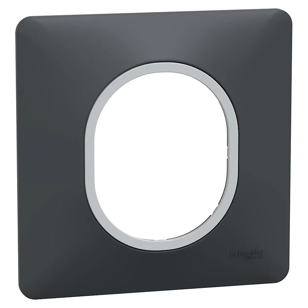 Schneider Electric Plaque de finition 1 poste Ovalis S340702G coloris anthracite avec liseré argent chromé l.87 x P.10 x H.87 mm