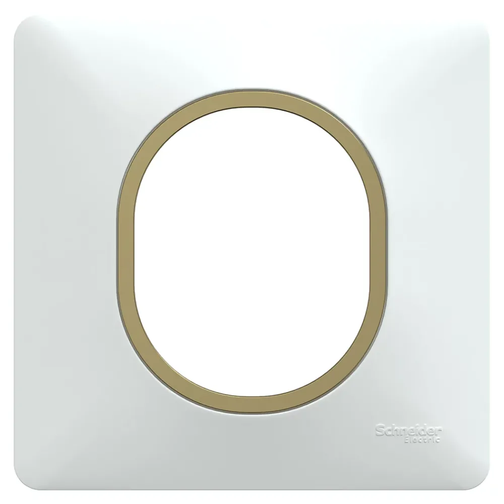 Schneider Electric Plaque De Finition Pour Interrupteur Et Prise À Composer-Plaque de finition 1 poste Ovalis S320702D coloris blanc avec liseré laiton l.87 x P.10 x H.87 mm