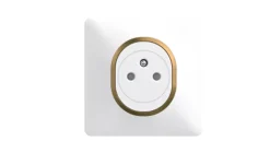 Schneider Electric Plaque De Finition Pour Interrupteur Et Prise À Composer-Plaque de finition 1 poste Ovalis S320702D coloris blanc avec liseré laiton l.87 x P.10 x H.87 mm