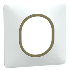 Schneider Electric Plaque De Finition Pour Interrupteur Et Prise À Composer-Plaque de finition 1 poste Ovalis S320702D coloris blanc avec liseré laiton l.87 x P.10 x H.87 mm