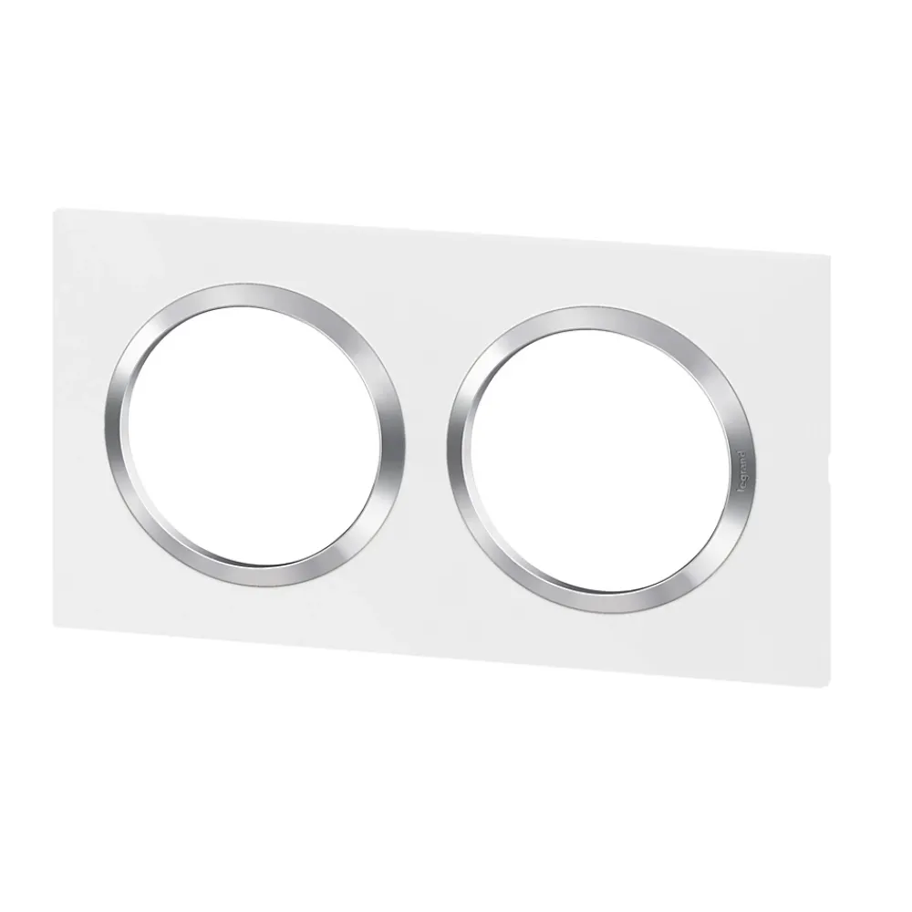 Legrand Plaque de finition 2 postes Dooxie 6 008 42 coloris blanc mat avec bague effet chrome l.158 x P.10 x H.87 mm
