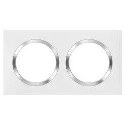 Legrand Plaque de finition 2 postes Dooxie 6 008 42 coloris blanc mat avec bague effet chrome l.158 x P.10 x H.87 mm