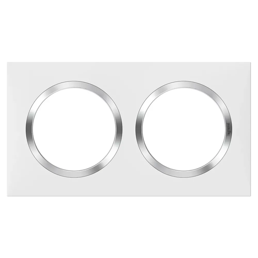 Legrand Plaque de finition 2 postes Dooxie 6 008 42 coloris blanc mat avec bague effet chrome l.158 x P.10 x H.87 mm