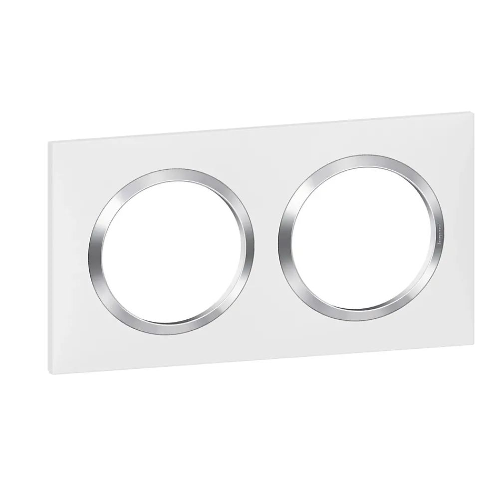 Legrand Plaque de finition 2 postes Dooxie 6 008 42 coloris blanc mat avec bague effet chrome l.158 x P.10 x H.87 mm