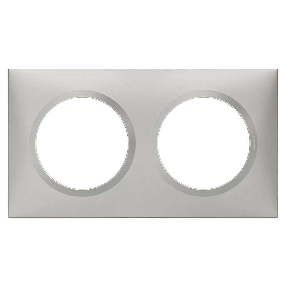 Legrand Plaque De Finition Pour Interrupteur Et Prise À Composer-Plaque de finition 2 postes Dooxie 6 008 52 coloris aluminium l.158 x P.10 x H.87 mm