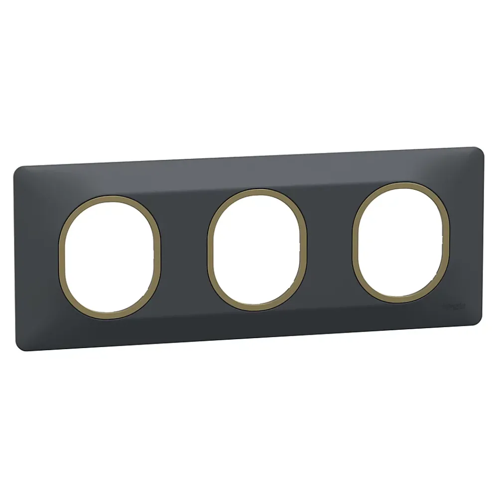Schneider Electric Plaque De Finition Pour Interrupteur Et Prise À Composer-Plaque de finition 3 postes Ovalis S340706E coloris anthracite avec liseré laiton l.229 x P.10 x H.87 mm