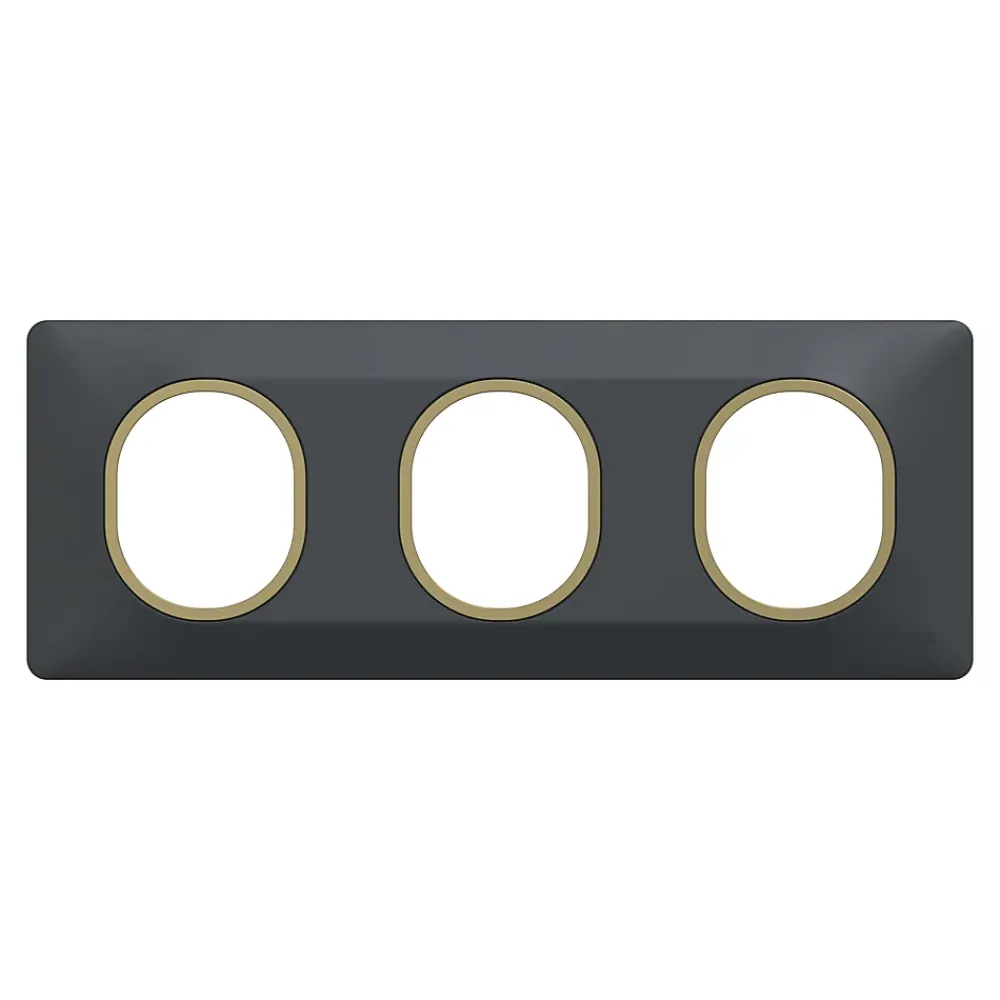 Schneider Electric Plaque De Finition Pour Interrupteur Et Prise À Composer-Plaque de finition 3 postes Ovalis S340706E coloris anthracite avec liseré laiton l.229 x P.10 x H.87 mm
