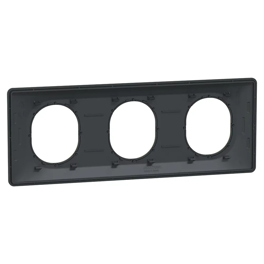 Schneider Electric Plaque De Finition Pour Interrupteur Et Prise À Composer-Plaque de finition 3 postes Ovalis S340706E coloris anthracite avec liseré laiton l.229 x P.10 x H.87 mm