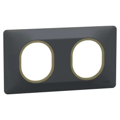 Schneider Electric Plaque De Finition Pour Interrupteur Et Prise À Composer-Plaque de finition 2 postes Ovalis S340704E coloris anthracite avec liseré laiton l.158 x P.10 x H.87 mm