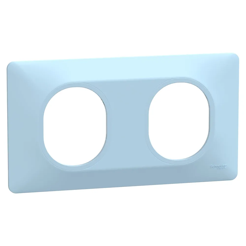 Schneider Electric Plaque de finition 2 postes Ovalis S320704C coloris bleu azurin l.158 x P.10 x H.87 mm
