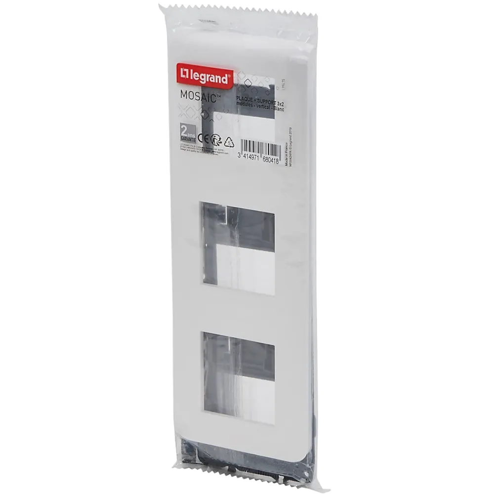 Legrand Plaque de finition 3x2 modules Mosaïc 0 994 75 coloris blanc l.224 x P.9 x H.82 mm