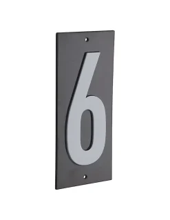 Thirard Plaque de signalisation 6, marquage blanc sur fond noir, panneau ABS à visser, 56x120mm -