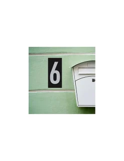 Thirard Plaque de signalisation 6, marquage blanc sur fond noir, panneau ABS à visser, 56x120mm -