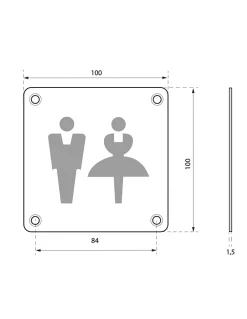 Thirard Panneau De Signalisation-Plaque de signalisation WC Mixte , à visser, inox brossé, marquage noir, 100x100mm -
