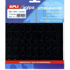Apli Agipa Chiffre Et Lettre Pour Maison-Pochette de 177 chiffres - en PVC - couleur noir - autocollant - hauteur 2 cm - 122021