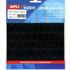 Apli Agipa Chiffre Et Lettre Pour Maison-Pochette de 184 lettres - en PVC - couleur noir - autocollant - hauteur 2 cm - 122016
