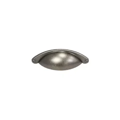 Poignée de meuble demi-ronde Rohan effet étain satin gris l.104mm x l.30mm x H. 26mm entraxe 64mm