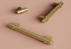 GoodHome Poignée de meuble en T Kerver acier et Zamac effet laiton doré l.168mm x l.18mm x H. 34mm entraxe 128mm