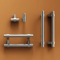 GoodHome Poignée de meuble en T Kerver acier et Zamac effet nickel satin gris l.168mm x l.18mm x H. 34mm entraxe 128mm