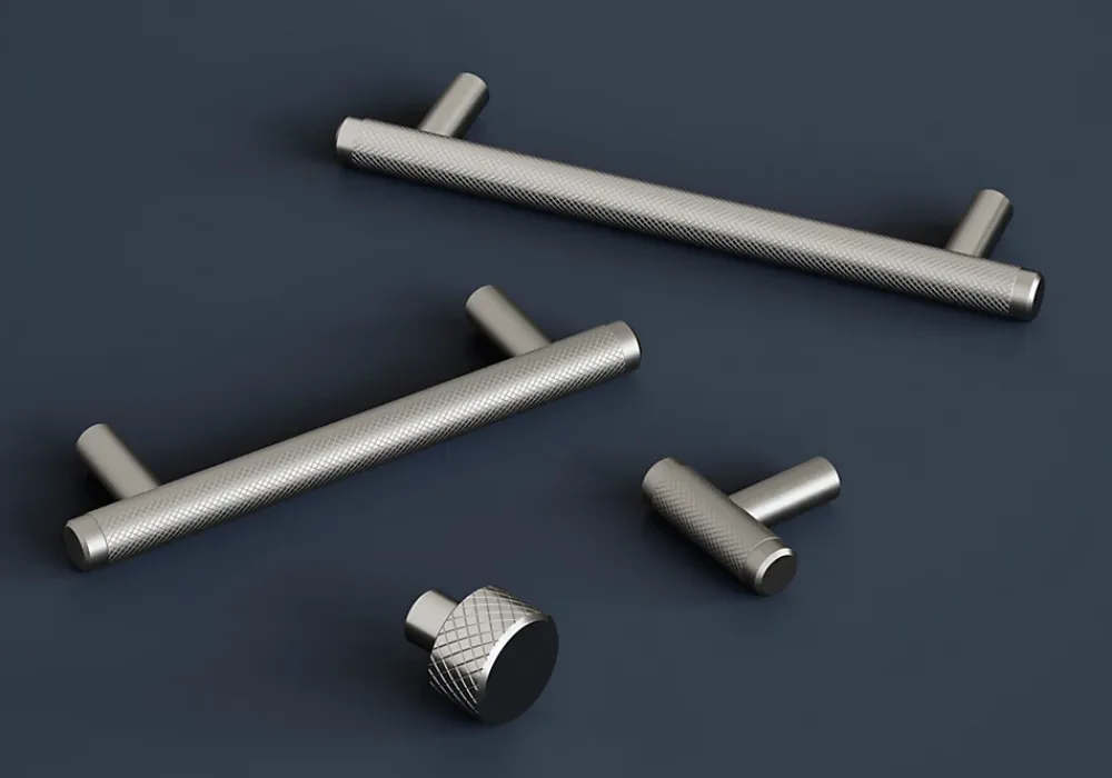 GoodHome Poignée de meuble en T Irus acier effet nickel satin gris l.168mm x l.12mm x H. 35mm entraxe 128mm