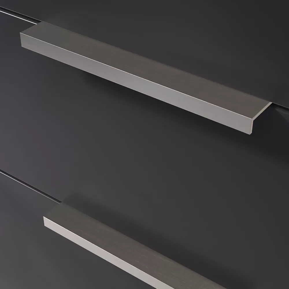 GoodHome Poignée de meuble Incurvé Skej aluminium effet nickel satin gris l.152mm x l.19mm x H. 35mm entraxe 128mm