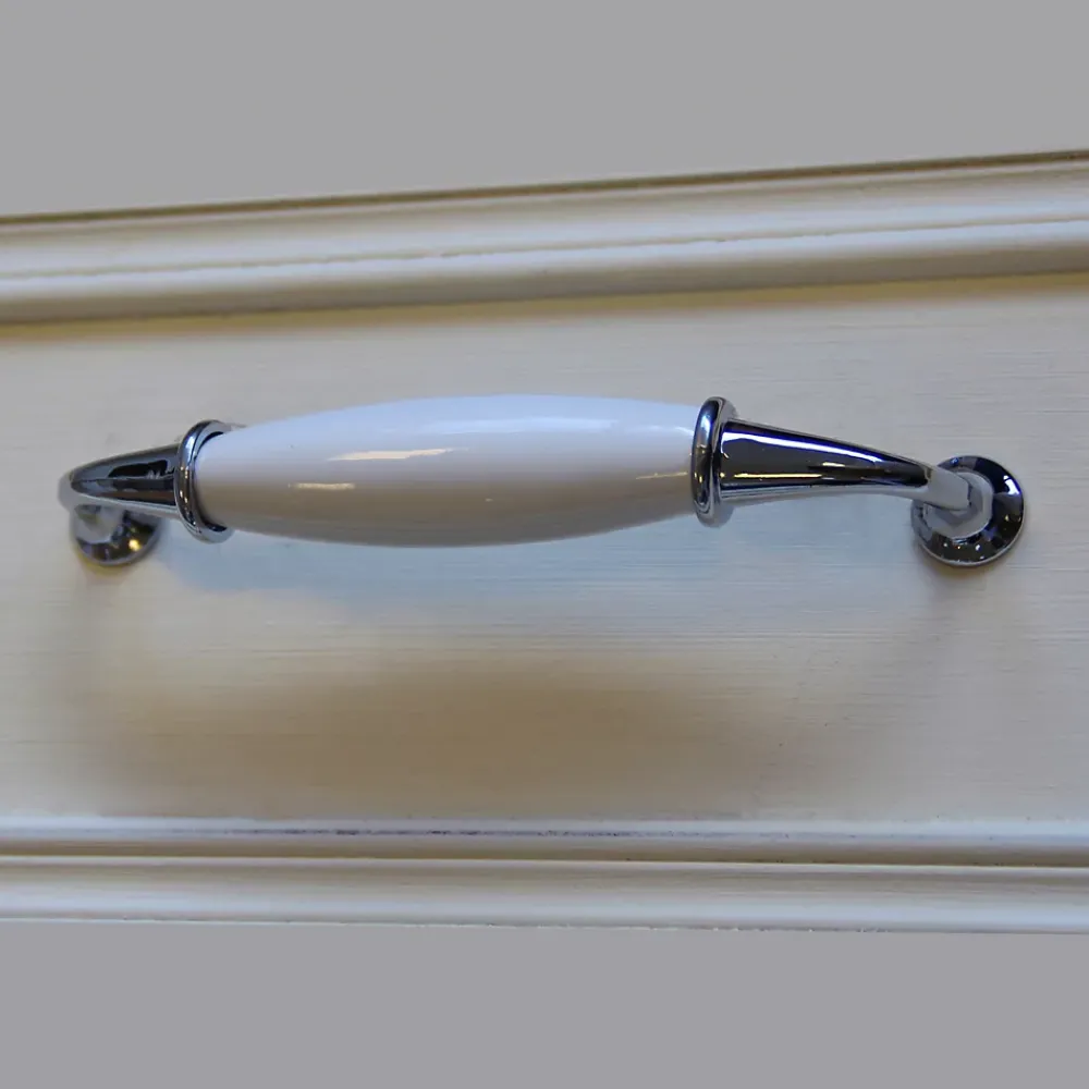 GoodHome Poignée de meuble nœud Porcelaine Vras chrome brillant l.14.2cm x h.2cm x p.3.7cm