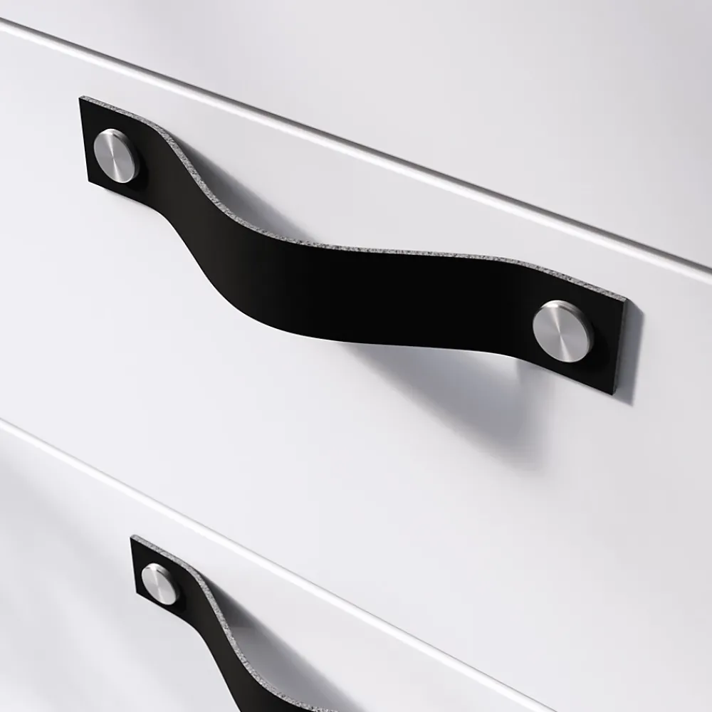 GoodHome Poignée de meuble nœud Hezo cuir et métal satin noir l.153mm x H. 24mm entraxe 128mm