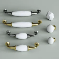GoodHome Poignée De Meuble-Poignée de meuble nœud Porcelaine Vras blanc 96mm