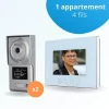 BT SECURITY Visiophone-Portier interphone vidéo classic 4 fils pour 2 entrées - 1 appartement - 2 platines - 1 écran blanc 7" - avec mémoire pho...