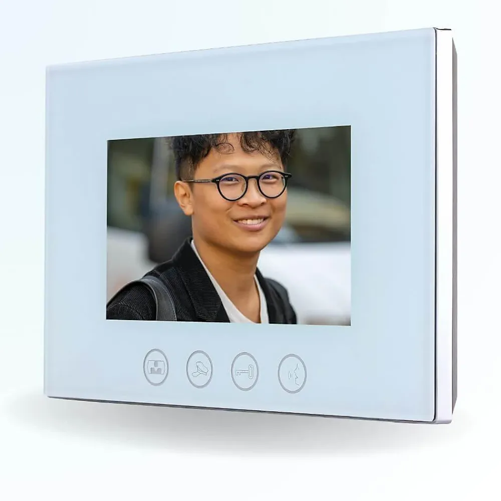 BT SECURITY Visiophone-Portier interphone vidéo classic 4 fils pour 2 entrées - 1 appartement - 2 platines - 1 écran blanc 7" - avec mémoire pho...