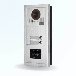 BT SECURITY Visiophone-Portier interphone vidéo modern 2 fils - 2 appartements - 2 écrans blancs - avec lecteur de badge