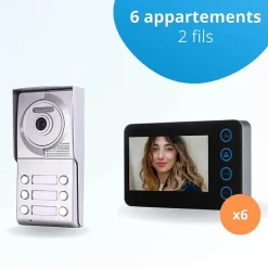 BT SECURITY Visiophone-Portier interphone vidéo neo 2 fils - 6 appartements - 6 écrans noirs